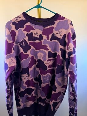 Ripndip Purple Camo Cat Crewneck Sweater - Multi Purple